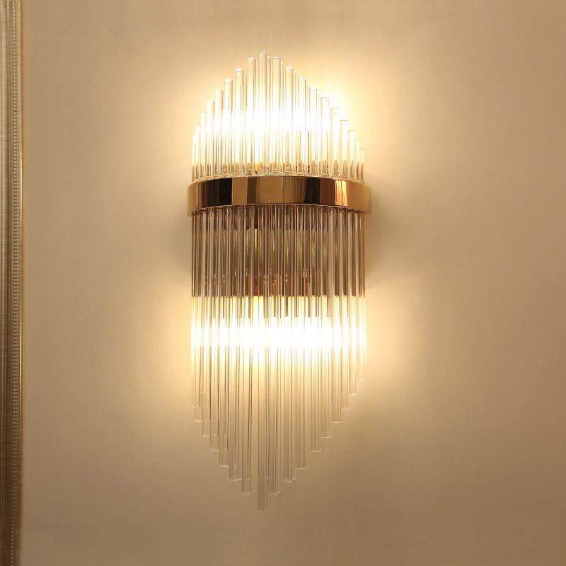 Gold Rhombus Shaped Wall Lamp Fixture Simplicity 2-Light Glass Rod Sconce Lighting