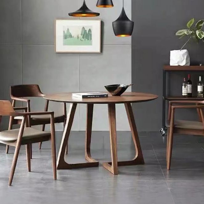 Moderne stijl massief houten eettafel dubbele voetstuktafel voor keukenhuis