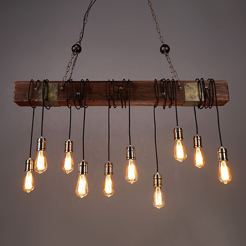 Industrial Bulb Pendant Island Pendant Lights Wood Multiple-Light Island Pendant Lights