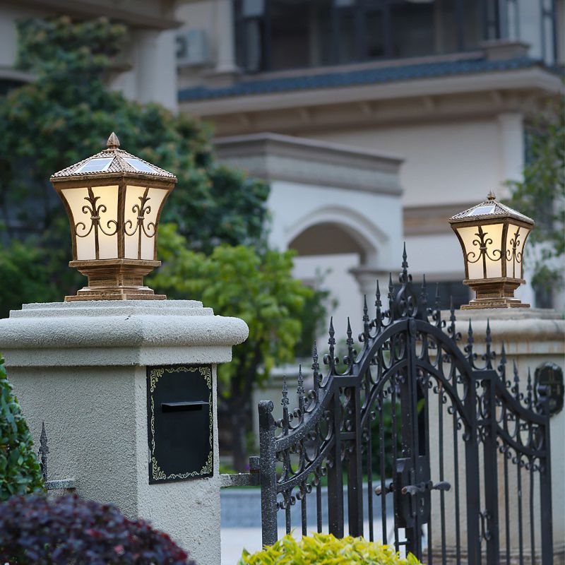 Rectangle Shape Metal Solar Pillar Lamp Modern-Style 1 Light Outdoor Waterproof Light