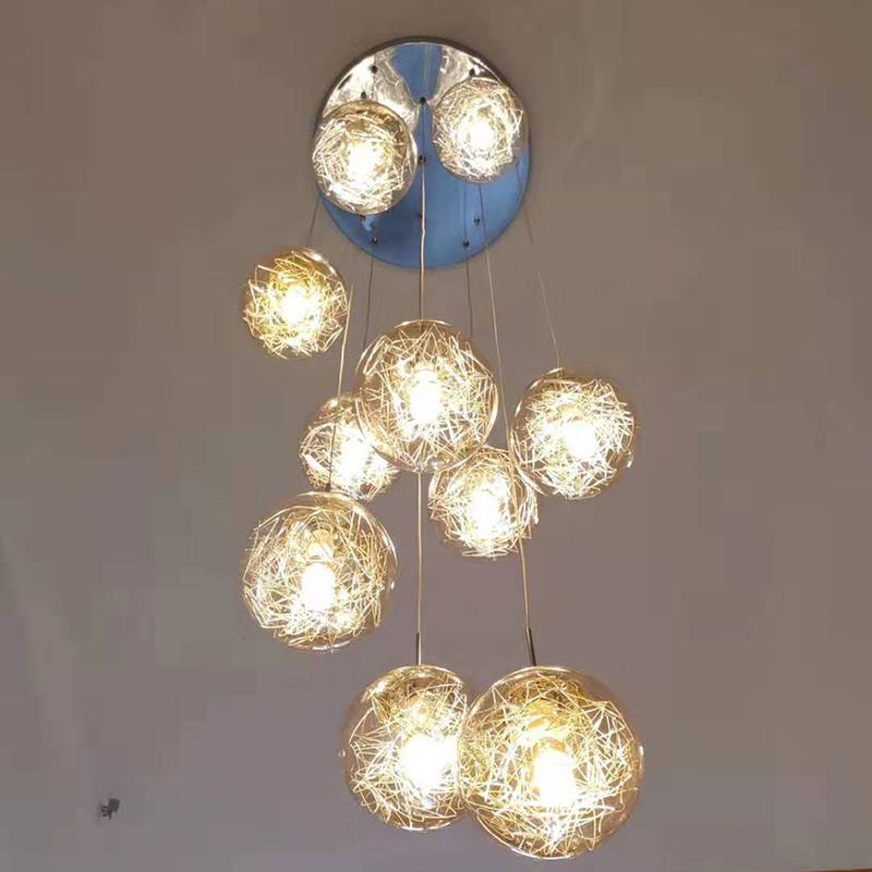 Modern Ball Pendant Clear Glass Multi Lights Hanging Ceiling Light for Spiral Stair