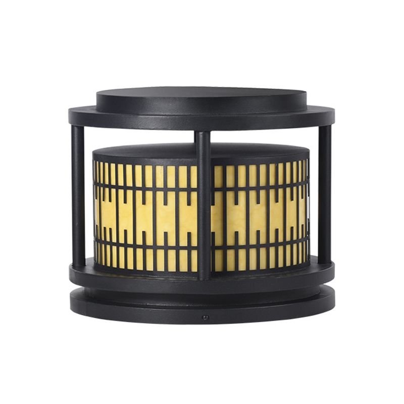 Modern Metal Solar Pillar Lamp Round Shape Outdoor Waterproof Light in Black