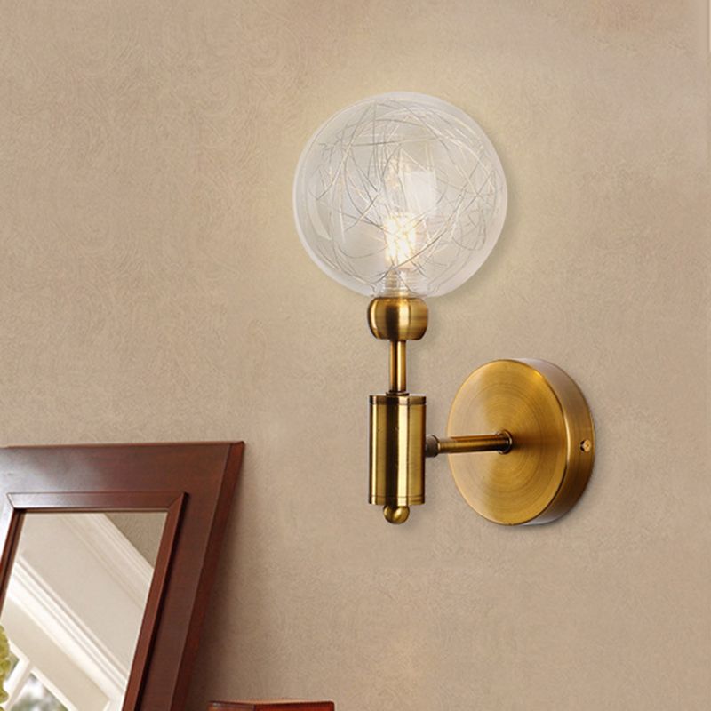 1/2 Lights Orb Wall Light Fixture Vintage Clear Glass Shade Wall Sconce Lighting in Black/Gold