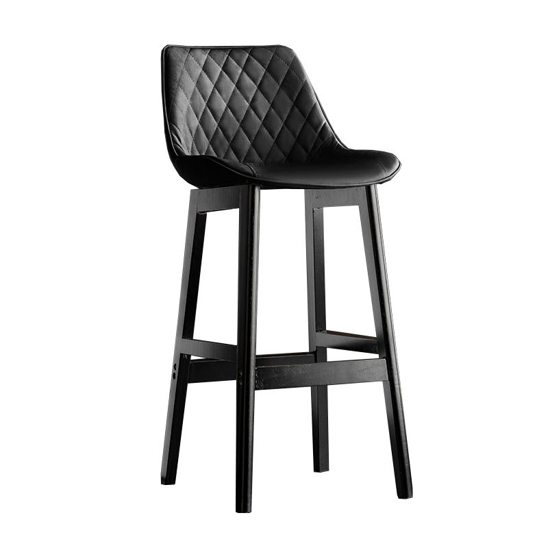 Modern Style Backrest Counter Stool with Wooden Base and Leather Cushion