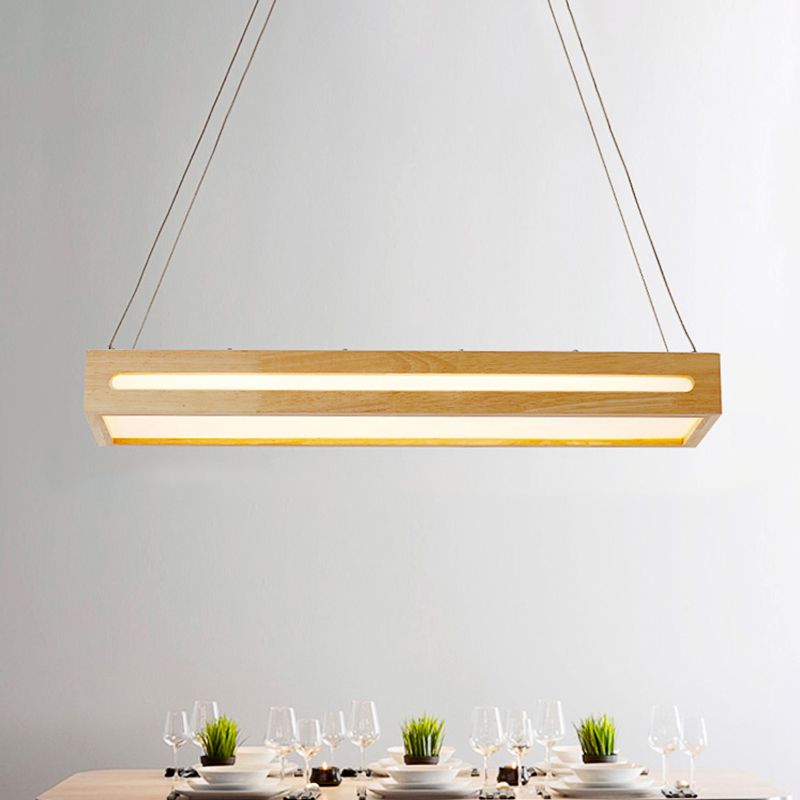 23.5" W Box LED Pendant Light Modern Wooden 1-Light Beige Ceiling Lamp with Diffuser in Warm/White/Natural Light