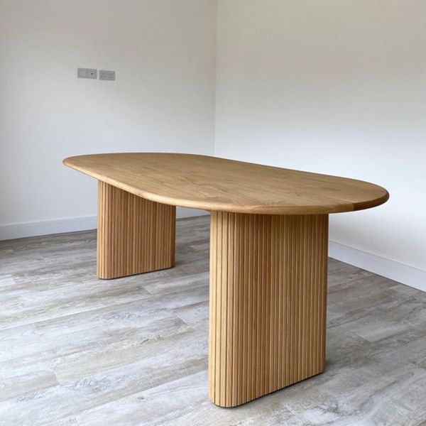 Mesa moderna de doble pedestal oval de madera de madera con madera maciza
