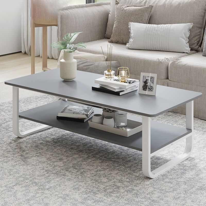 Modern Wood Rectangle Coffee Table White and Black Cocktail Table