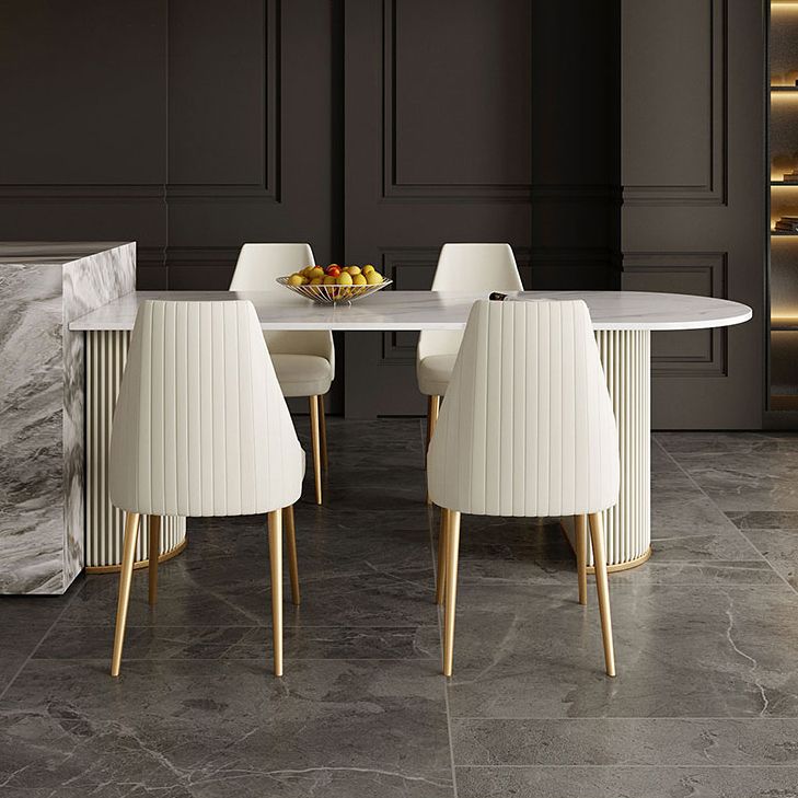 Traditional Luxury Dining Table White Sintered Stone Double Pedestal Dining Table