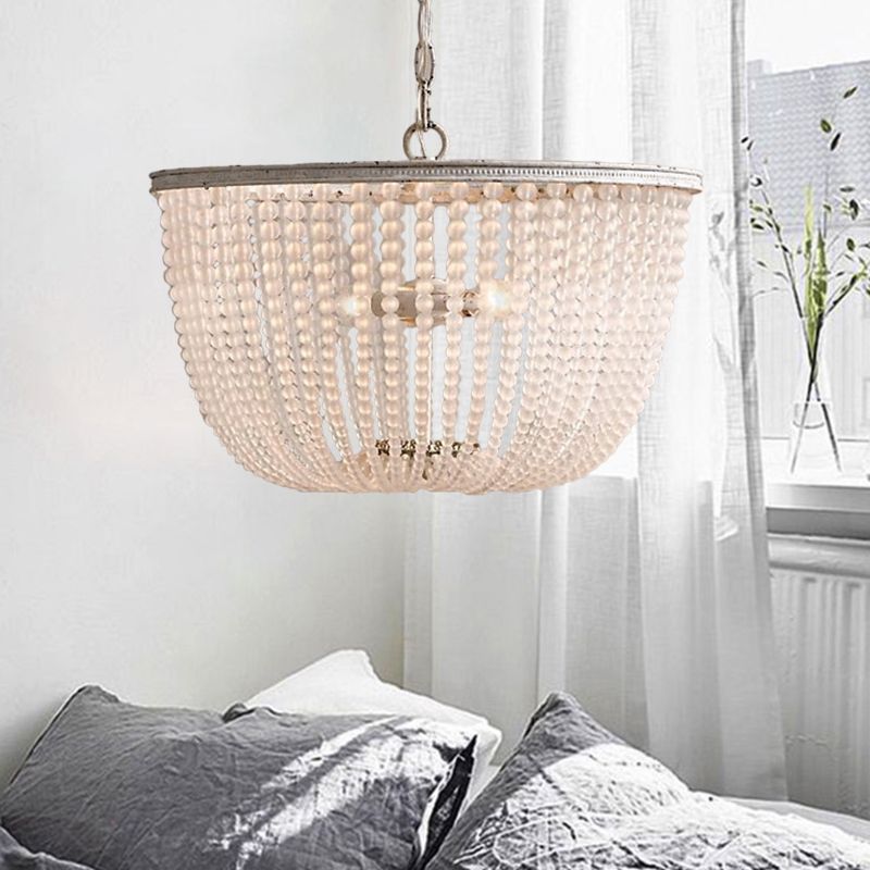 Bowl Pendant Chandelier Minimalist Crystal 3 Bulbs Distressed White Hanging Lamp for Bedroom