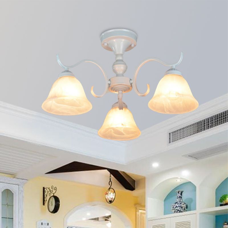 Bell Frosted Glass Semi Flush Traditional 3/5/6 Lights Slaapkamer plafondlamp in het wit in het wit