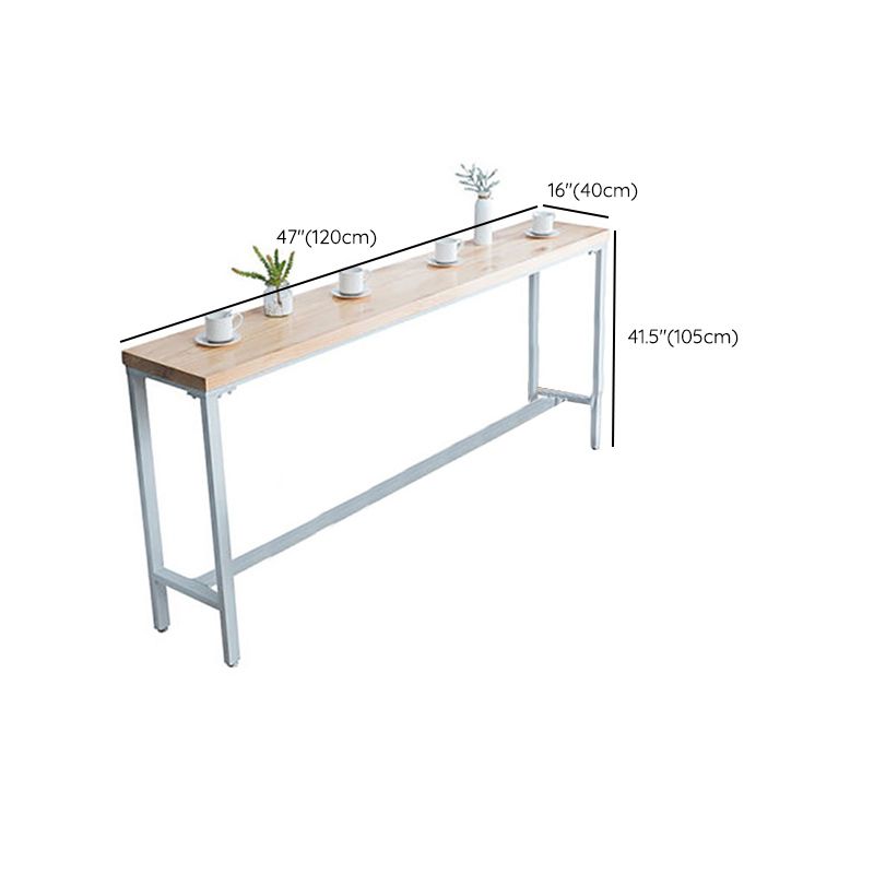 Rectangular Bar-height Table Solid Wood Top Pub Table with Metal Base