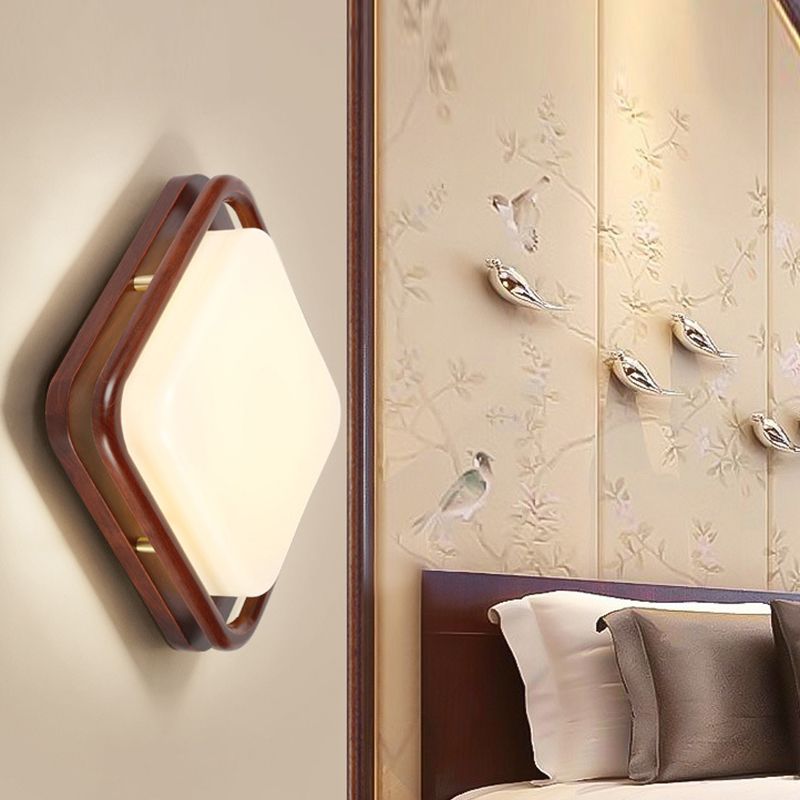 Minimalist Geometric Wall Sconce Walnut Wood Finish Hallway Flush Mount Light