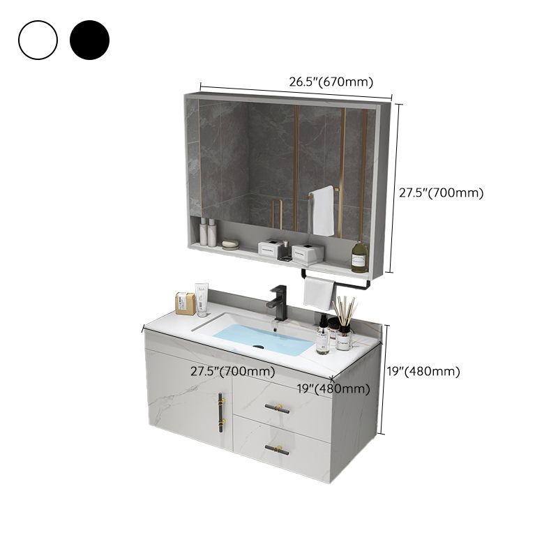 Stone Top Vanity Set Single Sink Mirror Drawers Wall-Mounted Rectangle Vanity with 2 Doors