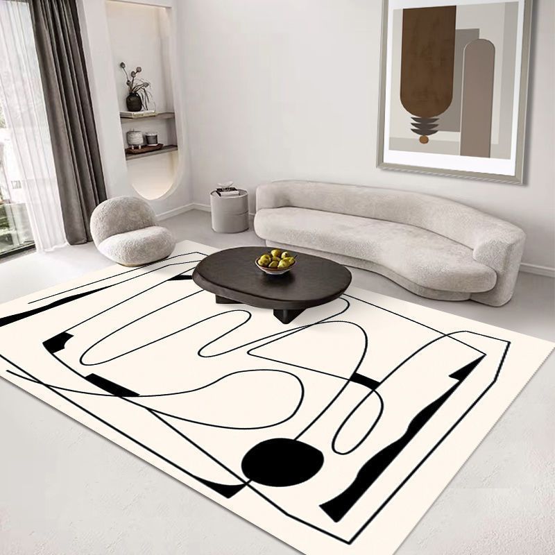 Beige Modern Carpet Polyester Color Block Carpet Washable Area Carpet for Living Room