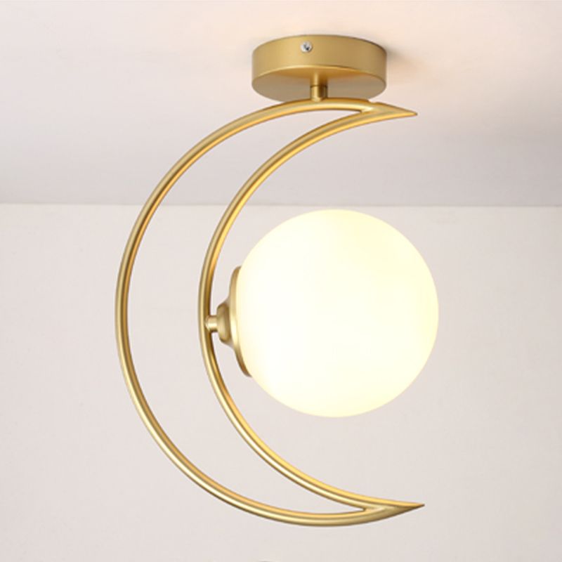 Moon Shape Aisle Ceiling Light Fixture Glass Nordic Semi Flush Light Fixture