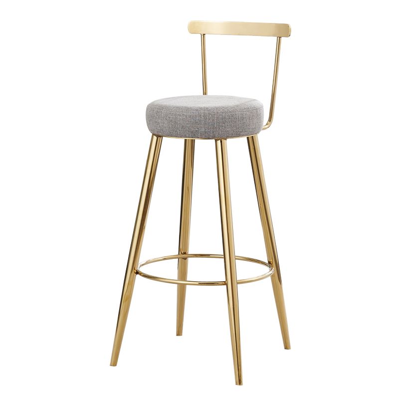 Indoor Round Counter Chair Upholstered Footrest Dining Stool in Grey and Gold