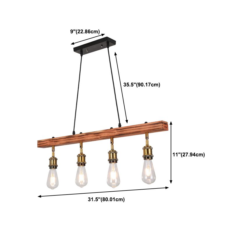 Industrial Ship Shape Island Lighting Wood Multiple-Light Island Pendant
