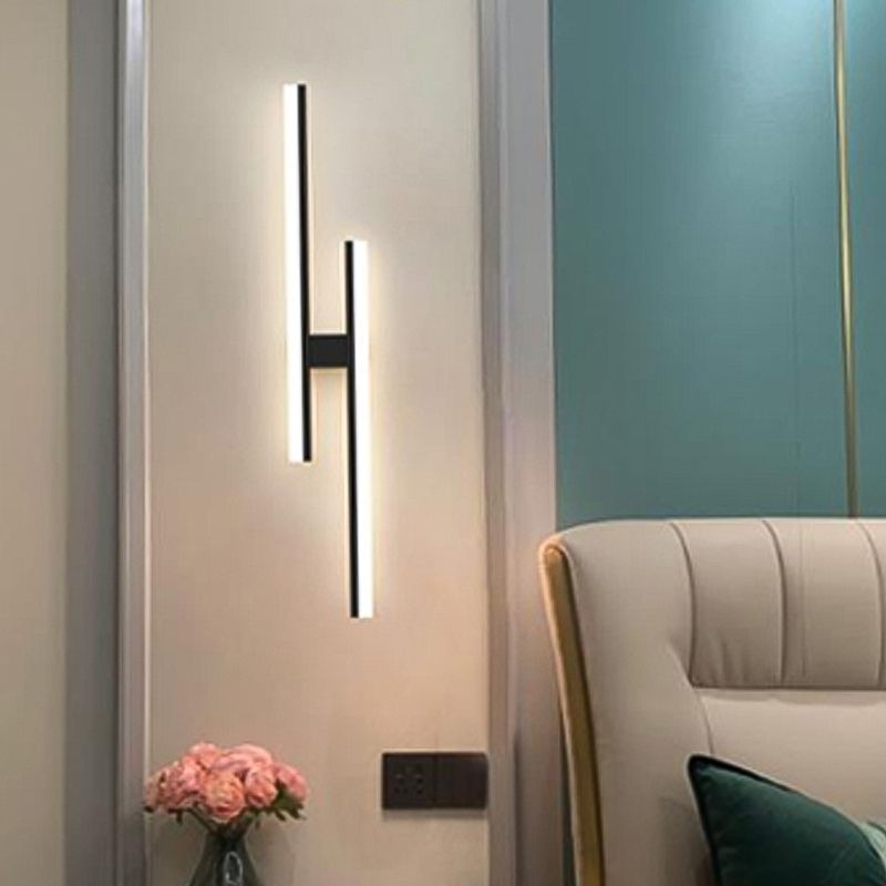 Forma lineal Luz de pared de metal Estilo moderno 2 luces Luz de montaje de pared Luz de luz en negro