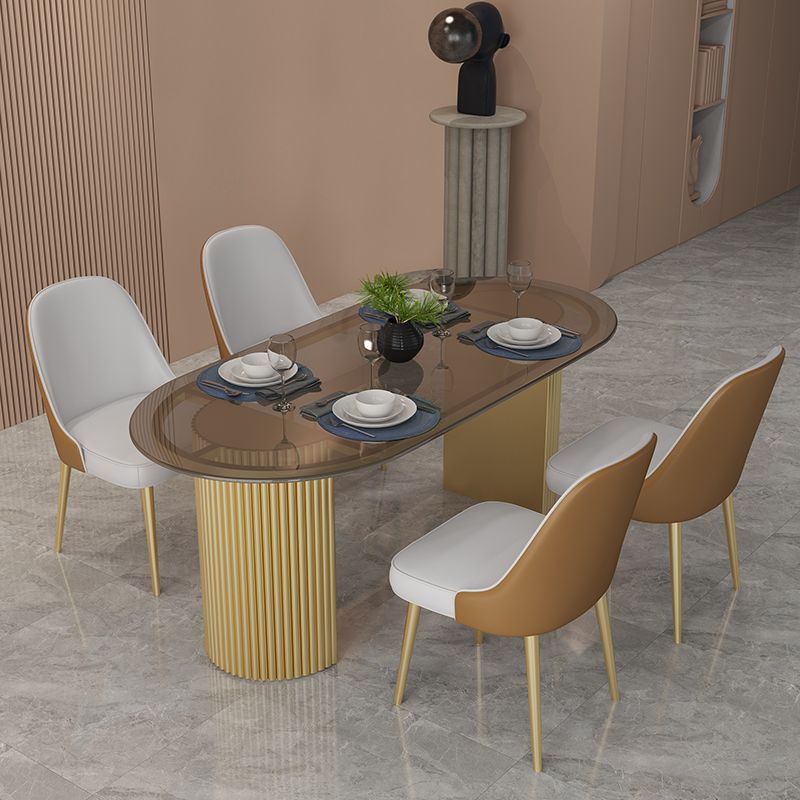 Oval Double Pedestal Modern Dining Table Fixed Table for Dining Room