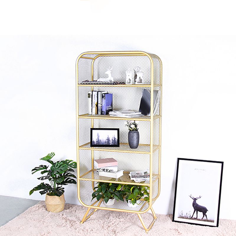 Contemporary Standard Metal Bookcase Closed Back Bookshelf with Rectangular Shelves