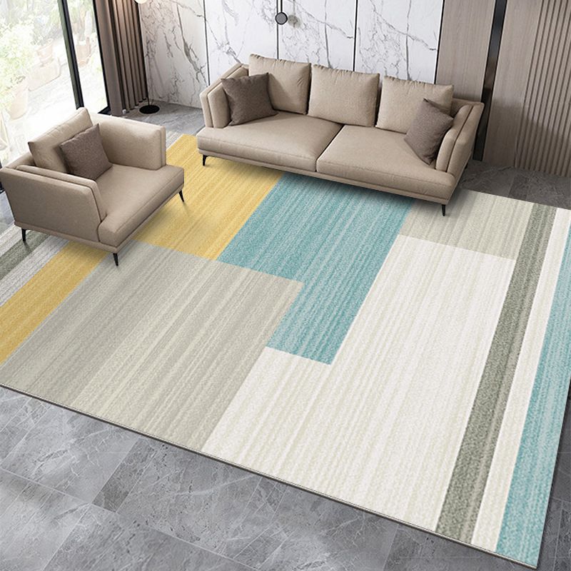 Fancy Blue Geometric Area Rug Polyester Modern Carpet Stain Resistant Rug for Home Decor