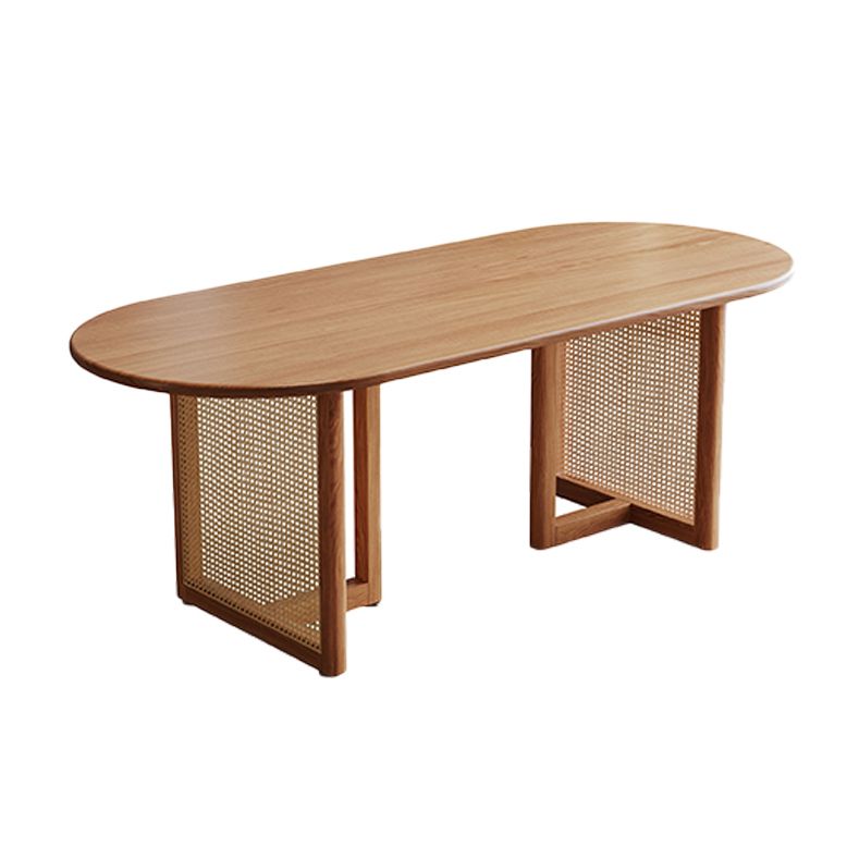 Modern Solid Wood Dining Table Rattan Pedestal Dining Table for Dining Room