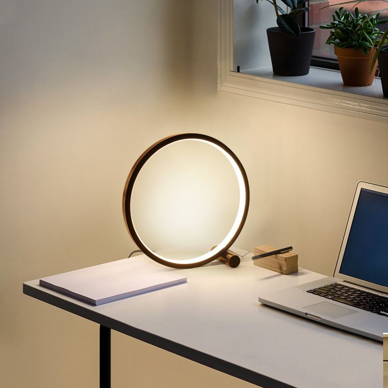 1-Light Circular Table Lamp Contemporary Metal Nightstand Lamps for Bedroom