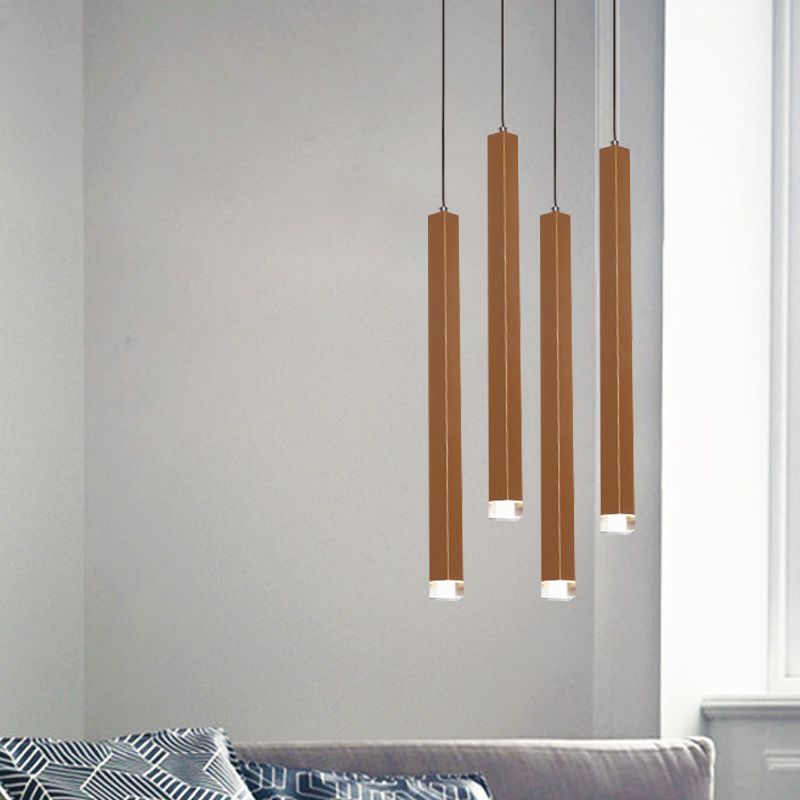 Gold Slim Cuboid Metal Suspension Light estilo simple 1/4/5 Barra de luz Luz colgante de colgantes en cálido/blanco