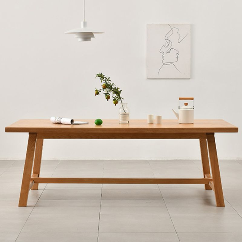 Rectangle Trestle Base Dining Table Medieval Modern Style Pine Wood Table for Kitchen