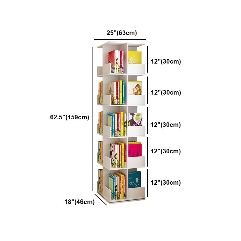 Contemporary Style Bookshelf Rotatable White Bookcase for Home and Office