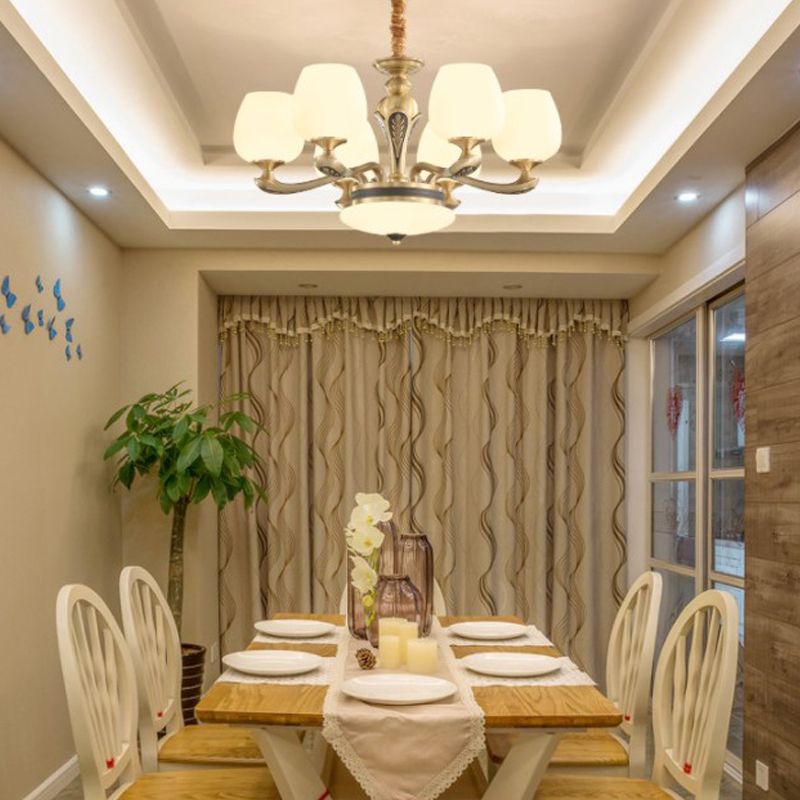 American Style Chandelier Gold Multi Head Glass Hanging Light for Restaurant