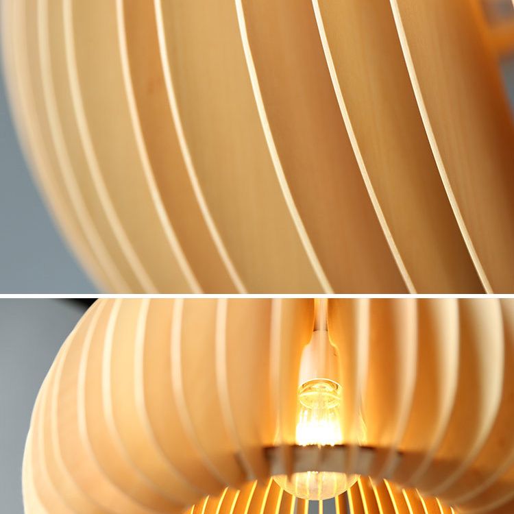 Beige Holzkürbis hängende helle chinesische style 1 leichte Restaurant Decke Anhängerlampe