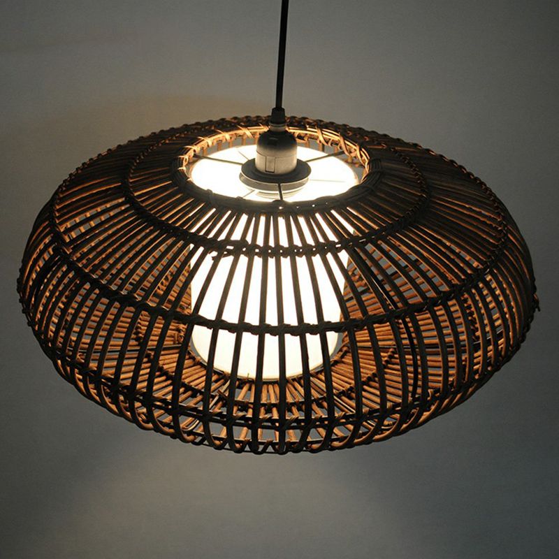 Lantern Hanging Light Fixture Chinese Bamboo 1-Light Suspension Lighting for Dining Room