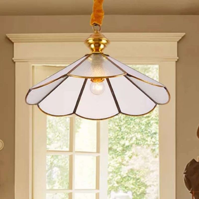 Gold Flared Suspension Lighting Traditional Frosted Glass 1 Head Dining Room Hanging Pendant Lamp