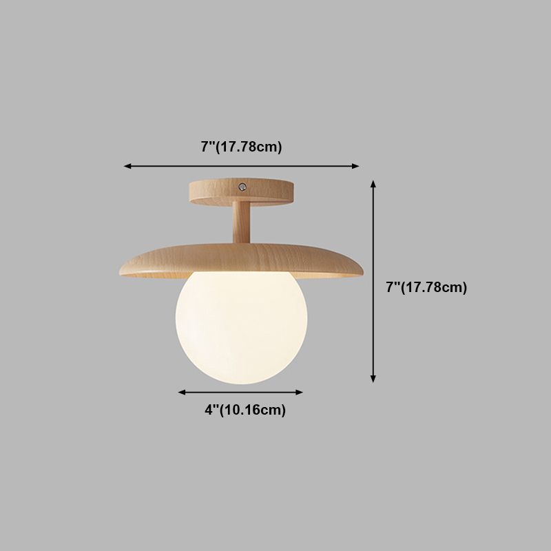 Modern Style Spherical Shape Ceiling Light Wood 1 Light Ceiling Light for Restaurant