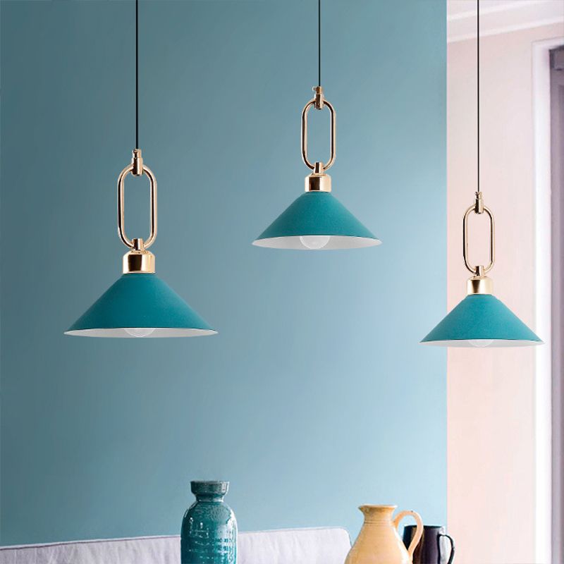 Macaron Single-Bulb Pendant Light Conical Plafond Lampe avec ombre en métal et anneau ovale