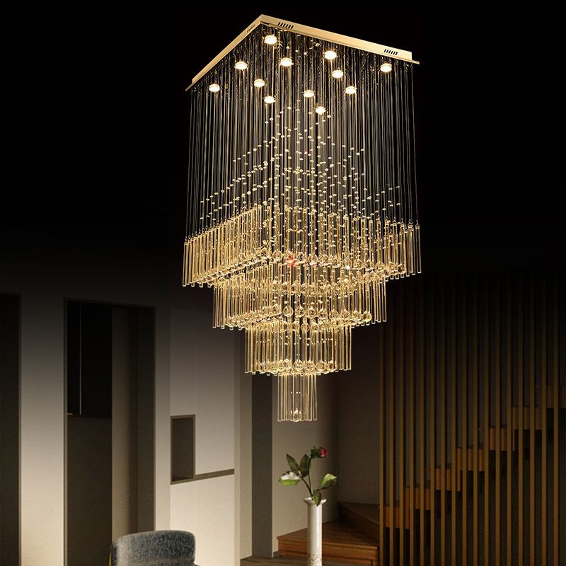 13 Lights Crystal Suspension Lamp Contemporary Silver Orbs and Rods Stair LED Cluster Pendant Light
