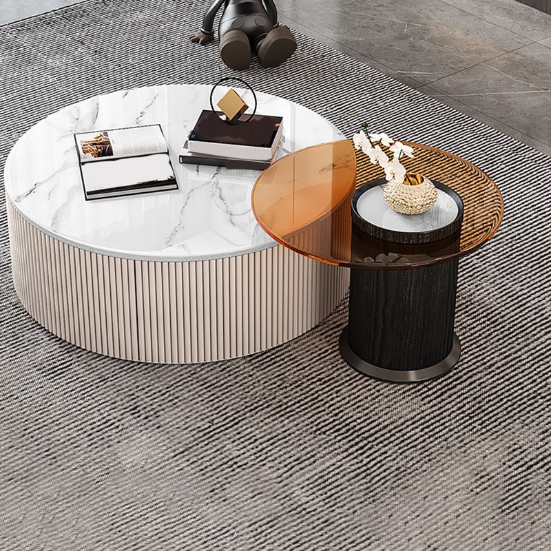 Modern Round Coffee Table Block Nesting Coffee Table Set for Living Room