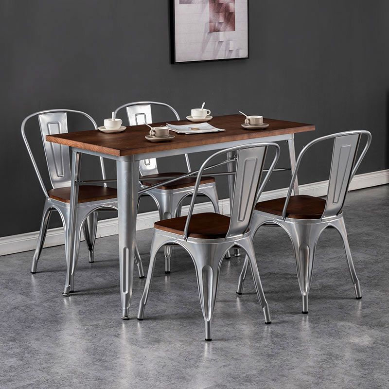 Industrial Style Solid Wood Dining Set with Metal 4 Legs Fixed Table Dinette Set for Restaurant