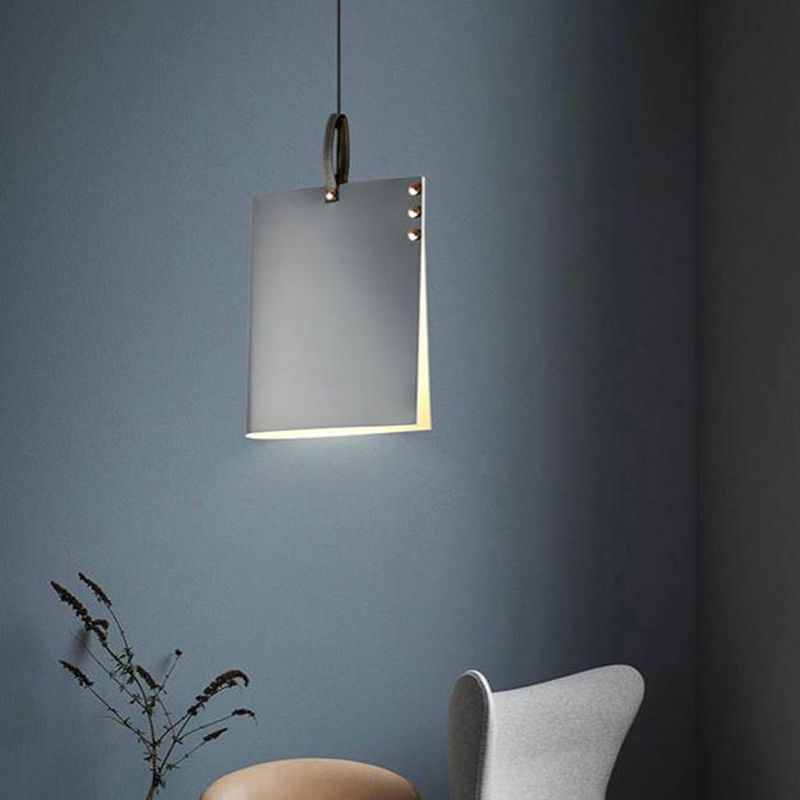Modern 1 Head Hanging Light Grey Rectanguler Suspended Lighting Fixture with Metal Shade