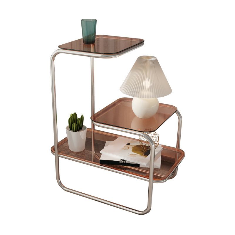 Modernistic Side Table Glass Sled with Storage Square 3-Tier End Table