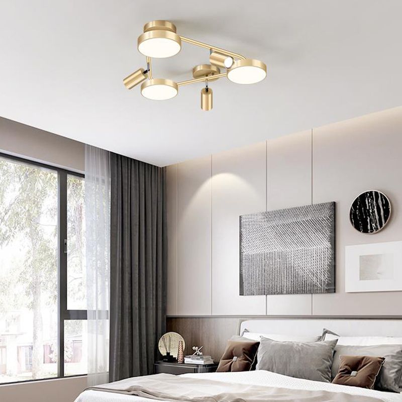 Mont métallique semi-flush contemporain 6 têtes de plafond luminaire en or pour chambre à coucher