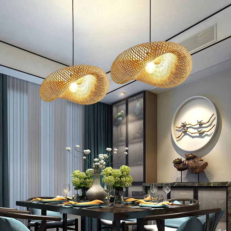 Bamboo Art Hanging Light Contemporary Household Pendent Lighting Fixture for Dining Room