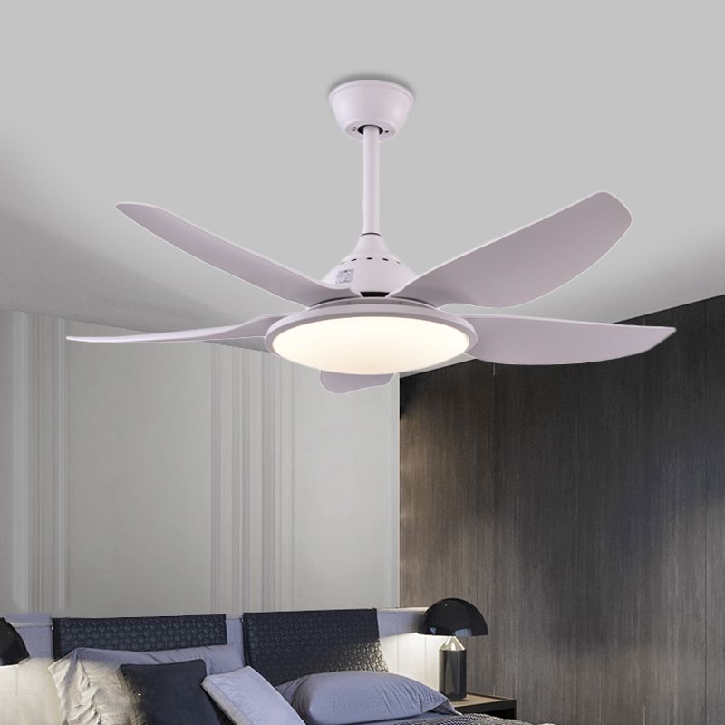 Lampada a ventola rotonda moderna LED ACRILICA ACRILICA A 5 BLADE Luce a soffitto semi-flush in bianco per soggiorno, largo 44 "