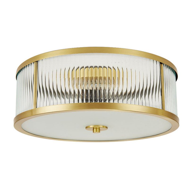 Transparent Glass Drum Flush Ceiling Light Fixtures Simplistic Bedroom Flush Mount Ceiling Light Fixtures