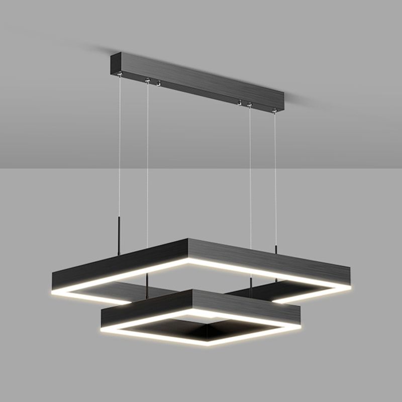 Modern Metal Chandelier Multi-Layer Square Chandelier Pendant Lamps in Black for Living Room