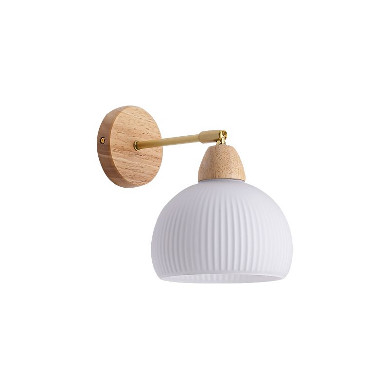 Modern Glass Shade Wall Light Fixture Wooden Wall Light Sconce for Bedroom
