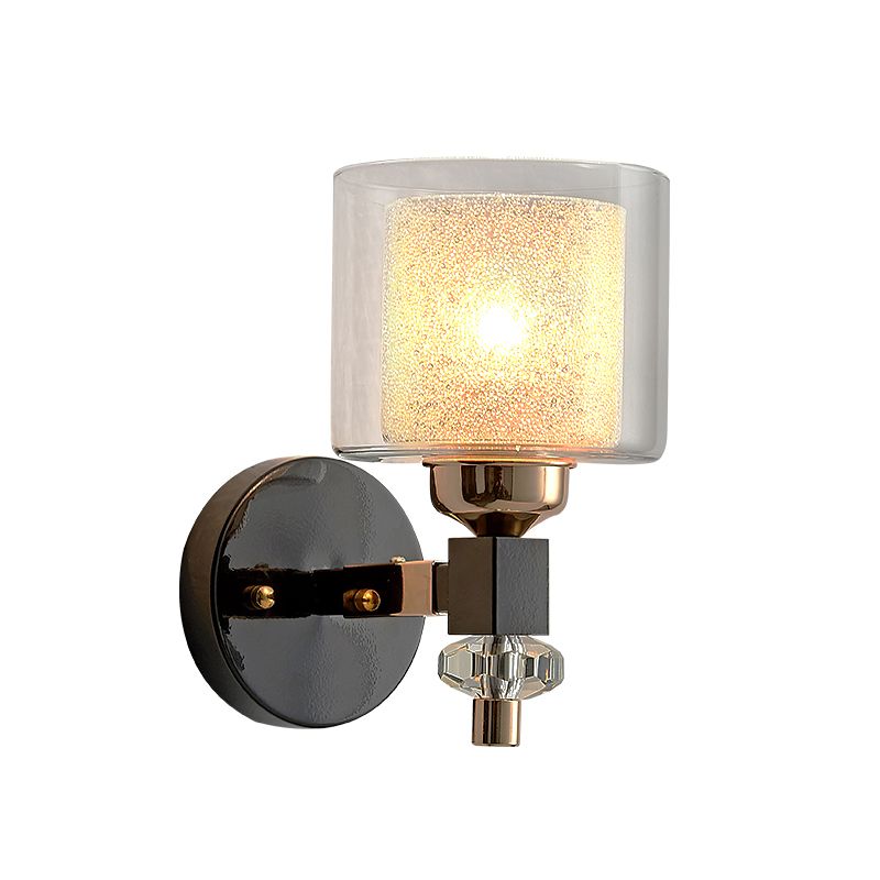Montaggio cilindrico contemporaneo Light Metal and Glass 1 Light Sconce Lampce in Nero per il corridoio