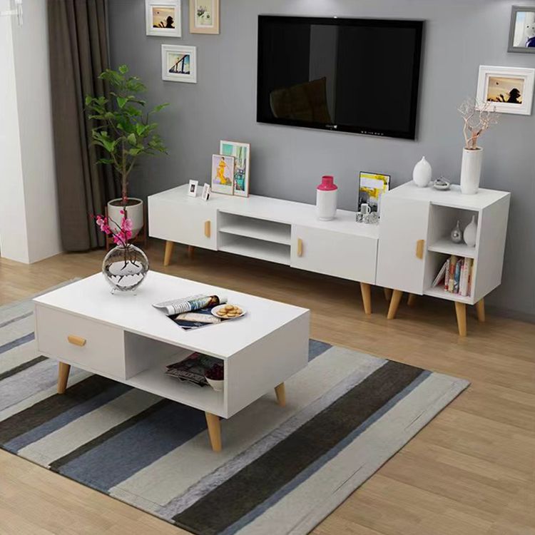 Modern Style Wood Cocktail Table Shelf Included 4 Legs Coffee Table