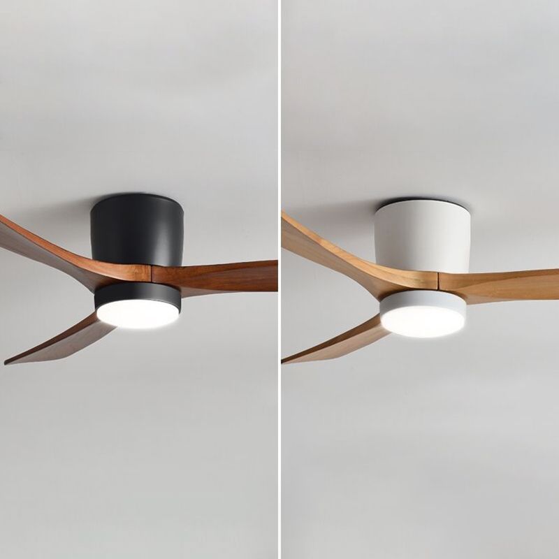 Contemporary Ceiling Fan Light Fixture Wooden LED Ceiling Flush Mount for Bedroom